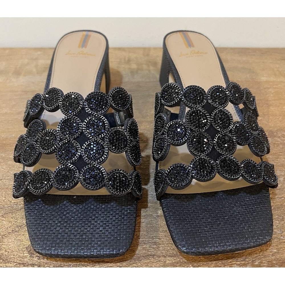 Circus NY Sam Edelman Nova Black Rhinestone Mule Sandals Heels Womens 7.5M w/Box